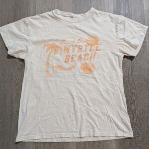 PINK Victoria's Secret Cream Graphic T-Shirt with Orange Print - XS - Preloved